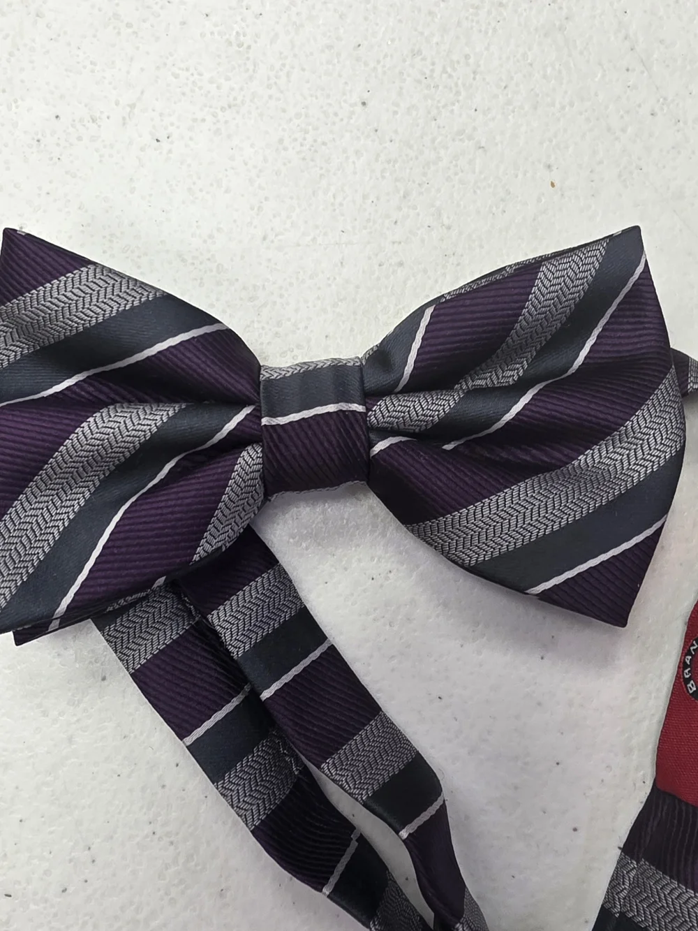 Men's Purple and Gray Striped Pre-Tied Bow Tie
